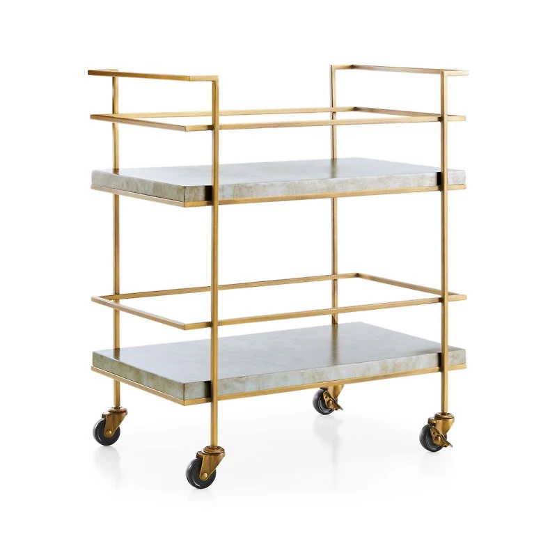 Adina Brass Cart with Silver Leaf Concrete Shelves