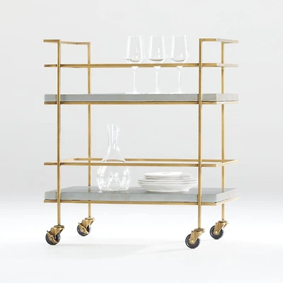 Adina Brass Cart with Silver Leaf Concrete Shelves