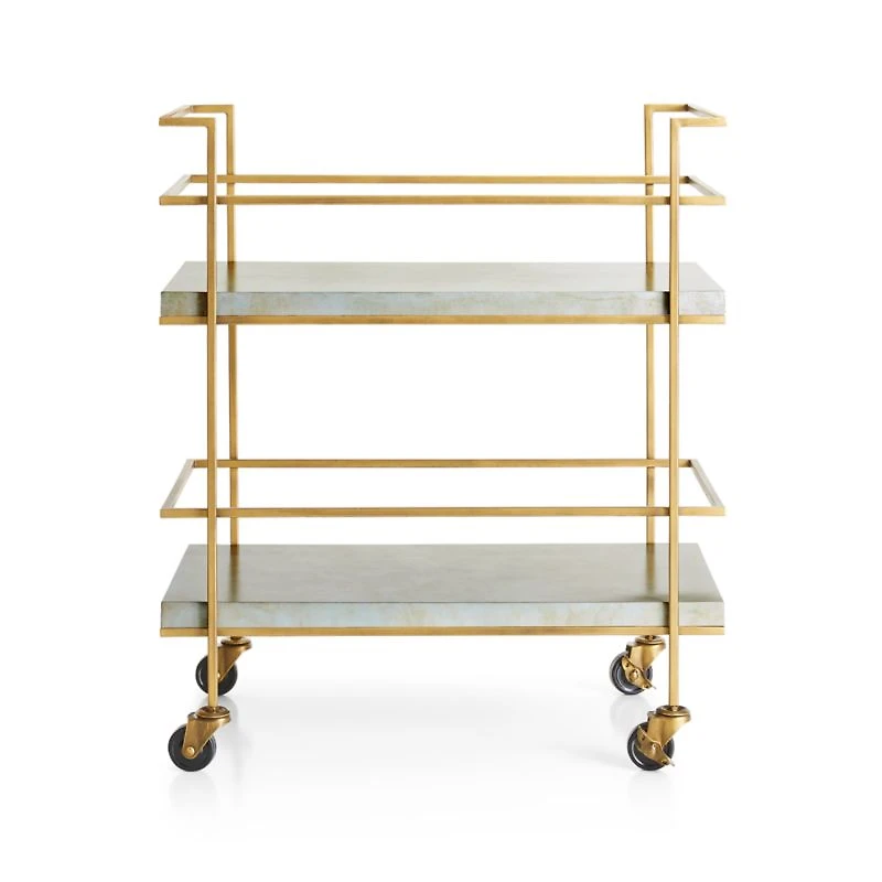 Adina Brass Cart with Silver Leaf Concrete Shelves
