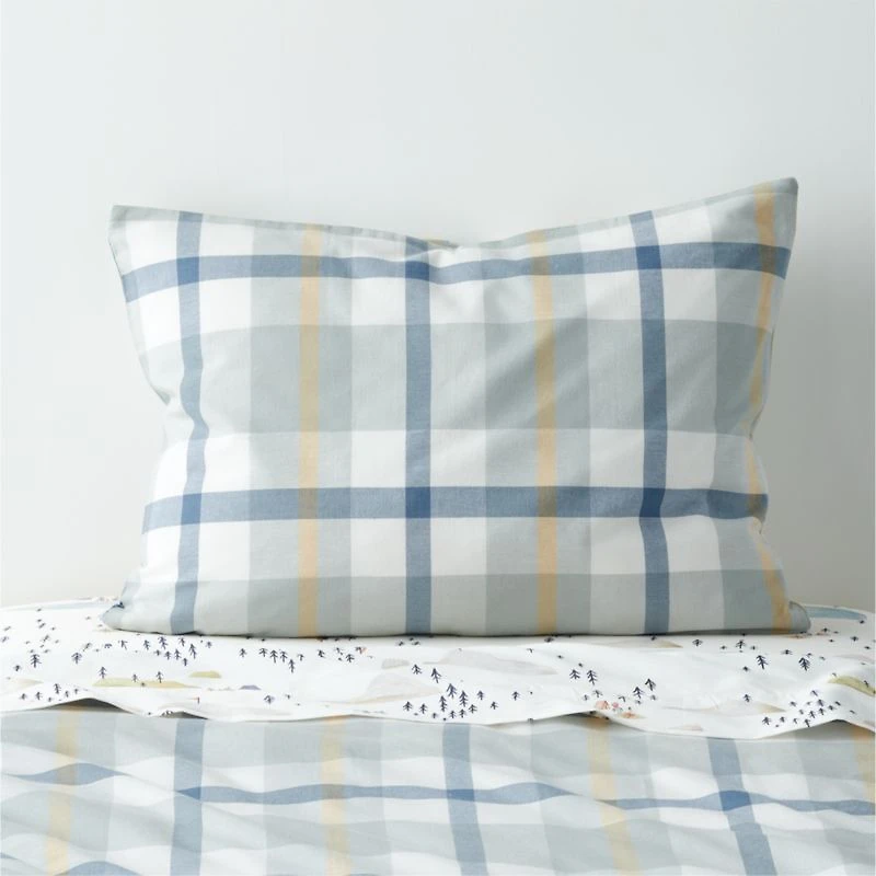 Adventure Organic Cotton Blue Plaid Kids Pillow Sham