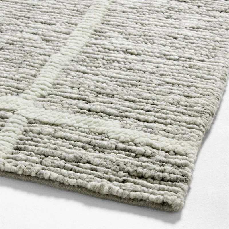 Agen Wool Handwoven Grid Light Grey Area Rug 6'x9'