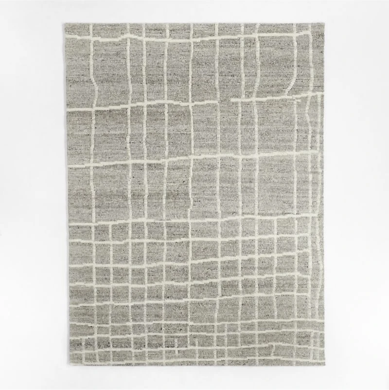 Agen Wool Handwoven Grid Light Grey Area Rug 6'x9'