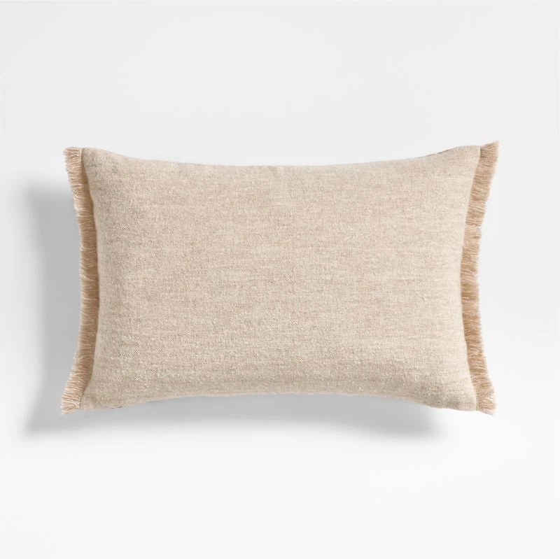 Agnes Woven Wool Blend Fringe Stripe 24"x16" Arctic Ivory Throw Pillow with Feather Insert