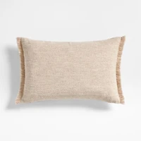 Agnes Woven Wool Blend Fringe Stripe 24"x16" Arctic Ivory Throw Pillow with Feather Insert