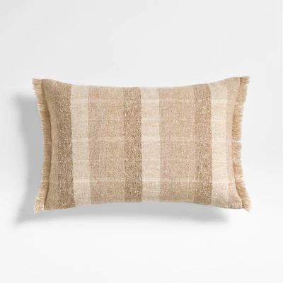 Agnes Woven Wool Blend Fringe Stripe 24"x16" Arctic Ivory Throw Pillow with Feather Insert