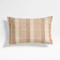 Agnes Woven Wool Blend Fringe Stripe 24"x16" Arctic Ivory Throw Pillow with Feather Insert