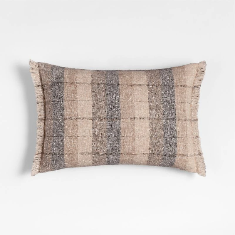 Agnes Woven Wool Blend Fringe Stripe 24"x16" Deep Indigo Throw Pillow with Feather Insert