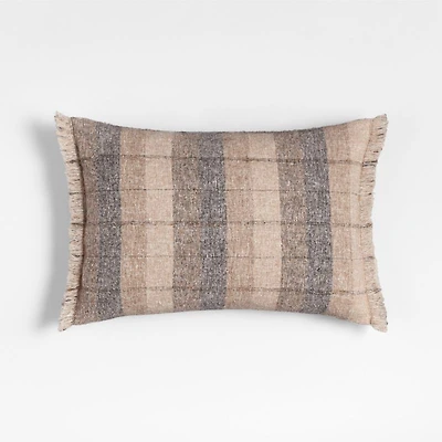 Agnes Woven Wool Blend Fringe Stripe 24"x16" Deep Indigo Throw Pillow with Feather Insert