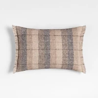 Agnes Woven Wool Blend Fringe Stripe 24"x16" Deep Indigo Throw Pillow with Feather Insert