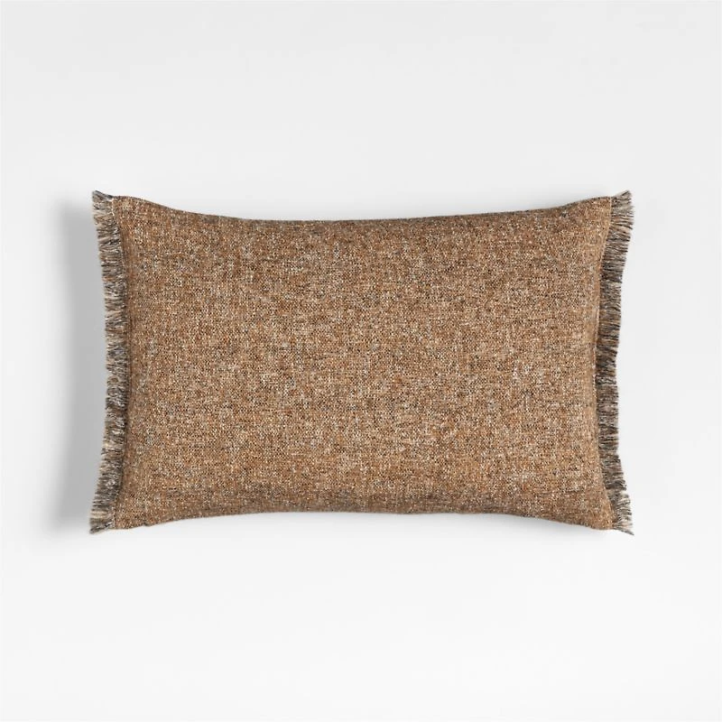 Agnes Woven Wool Blend Fringe Stripe 24"x16" Moroccan Ocher Throw Pillow with Feather Insert