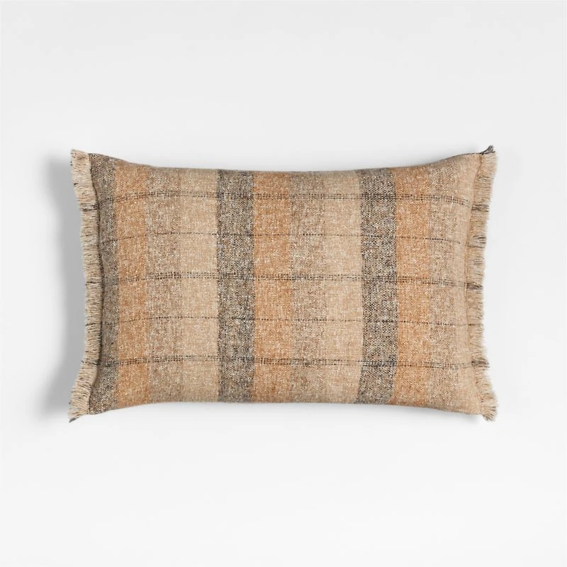 Agnes Woven Wool Blend Fringe Stripe 24"x16" Moroccan Ocher Throw Pillow with Feather Insert