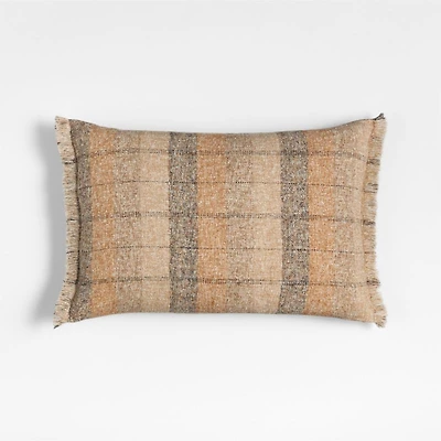 Agnes Woven Wool Blend Fringe Stripe 24"x16" Moroccan Ocher Throw Pillow with Feather Insert