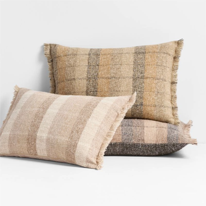 Agnes Woven Wool Blend Fringe Stripe 24"x16" Deep Indigo Throw Pillow with Down-Alternative Insert