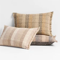 Agnes Woven Wool Blend Fringe Stripe 24"x16" Deep Indigo Throw Pillow with Down-Alternative Insert