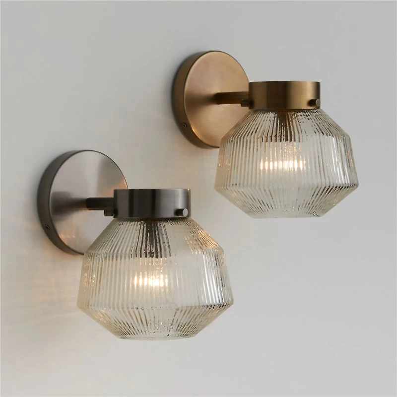 Aiden Ribbed Glass Light Pewter Wall Sconce Light