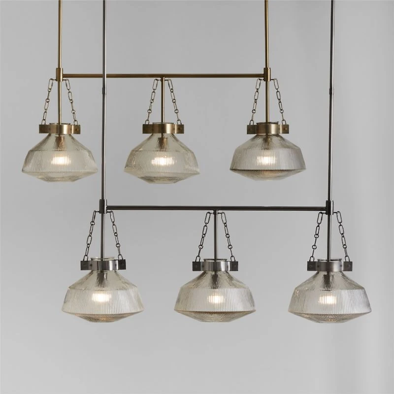 Aiden Ribbed Glass Brass Linear Pendant Light