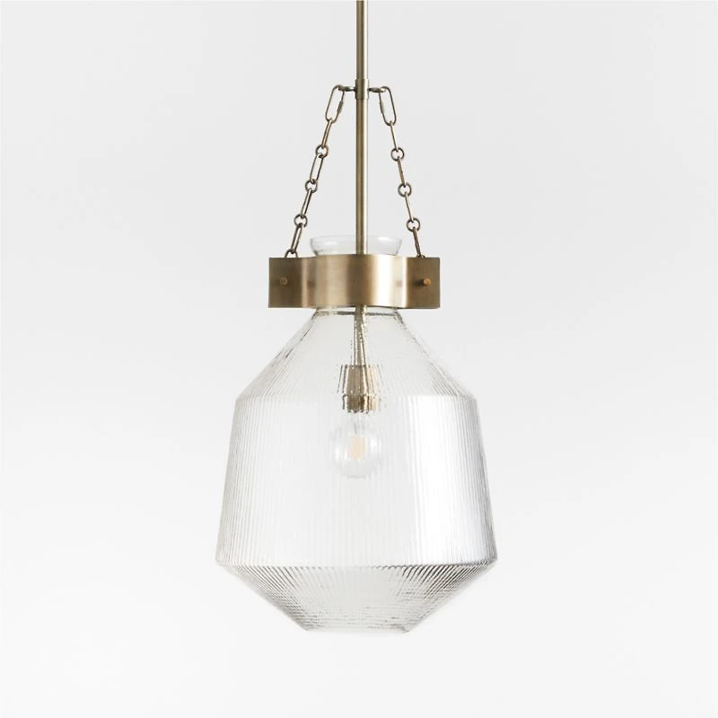 Aiden Ribbed Glass Brass Pendant Light
