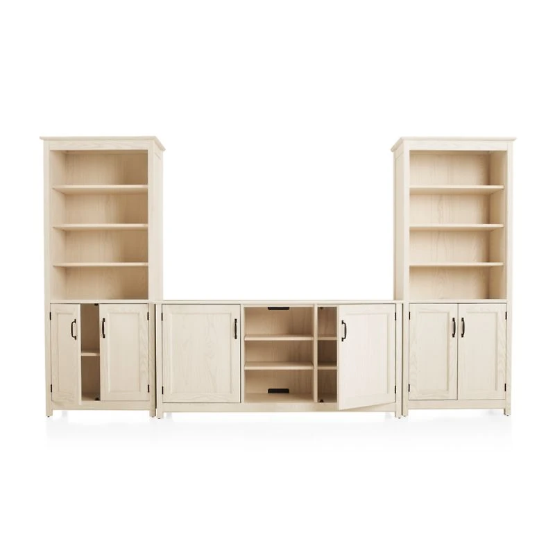 Ainsworth Cream 64" Media Center and 2 Towers with Glass/Wood Doors