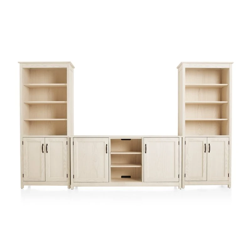 Ainsworth Cream 64" Media Center and 2 Towers with Glass/Wood Doors