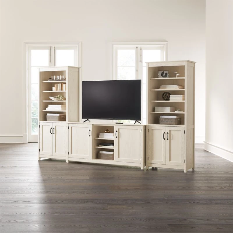 Ainsworth Cream 64" Media Center and 2 Towers with Glass/Wood Doors