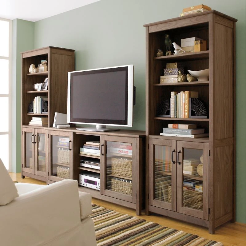 Ainsworth Walnut 64" Storage Media Console with Glass/Wood Doors