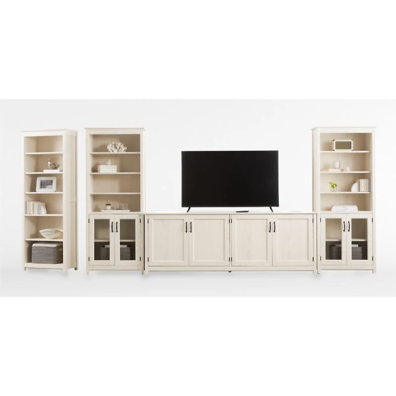 Ainsworth Cream 85" Storage Media Console with Glass/Wood Doors
