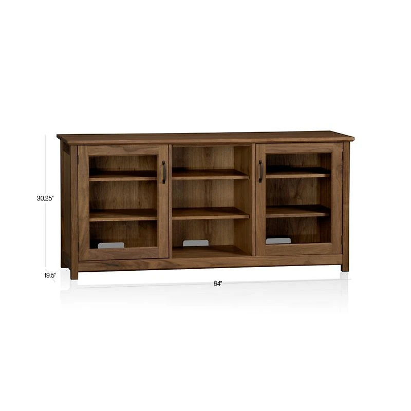 Ainsworth Walnut 64" Storage Media Console with Glass/Wood Doors