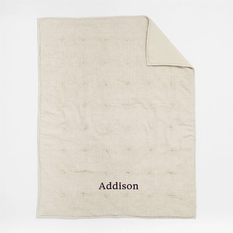 Aire Stone Tan Crinkle Organic Cotton Baby Crib Quilt
