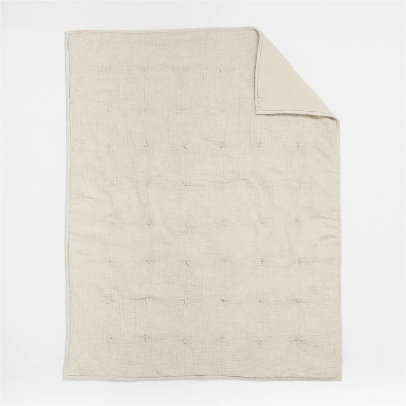 Aire Stone Tan Crinkle Organic Cotton Baby Crib Quilt