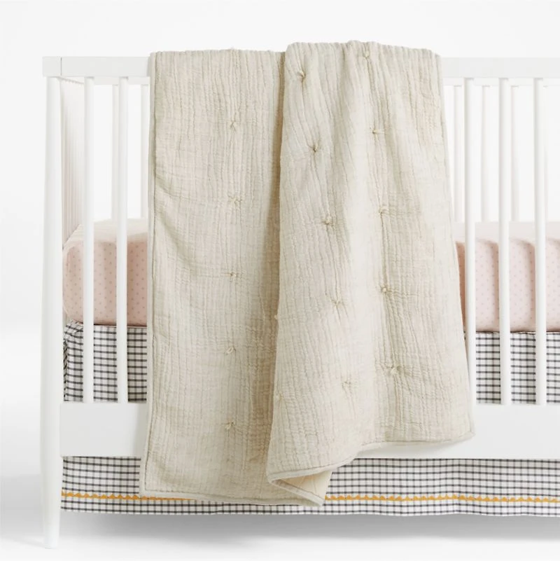 Aire Stone Tan Crinkle Organic Cotton Baby Crib Quilt