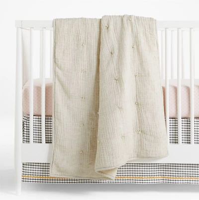 Aire Stone Tan Crinkle Organic Cotton Baby Crib Quilt