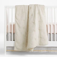 Aire Stone Tan Crinkle Organic Cotton Baby Crib Quilt
