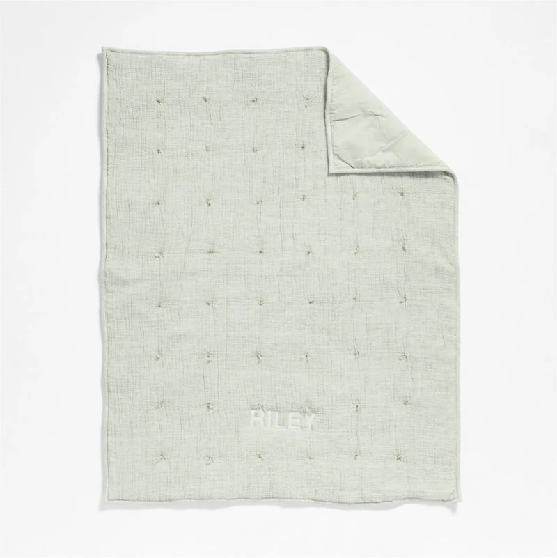 Aire Muted Teal Crinkle Hand-Quilted Organic Cotton Baby Crib Quilt