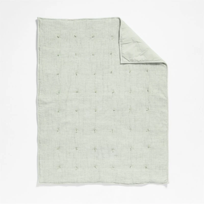 Aire Muted Teal Crinkle Hand-Quilted Organic Cotton Baby Crib Quilt