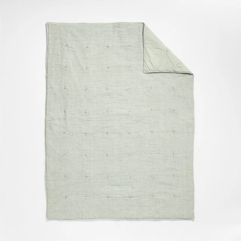 Aire Muted Teal Crinkle Hand-Quilted Organic Cotton Kids Twin Comforter