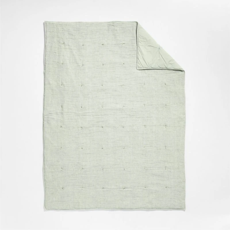 Aire Muted Teal Crinkle Hand-Quilted Organic Cotton Kids Twin Comforter