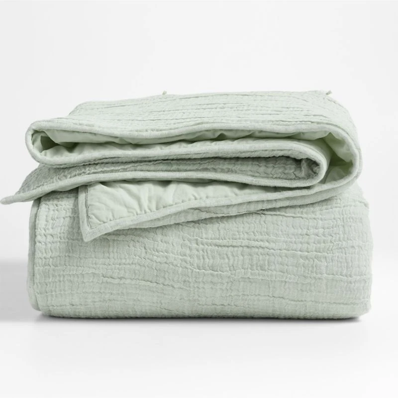 Aire Muted Teal Crinkle Hand-Quilted Organic Cotton Kids Twin Comforter