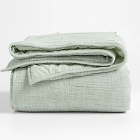 Aire Muted Teal Crinkle Hand-Quilted Organic Cotton Kids Twin Comforter