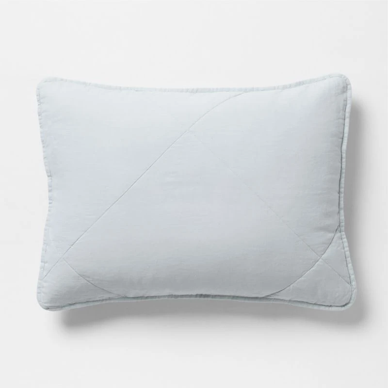 Aire Natural EUROPEAN FLAX ™-Certified Linen Mist Blue King Quilted Bed Pillow Sham