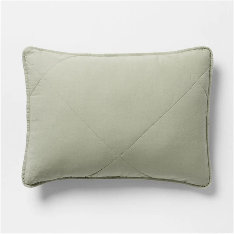 Aire Natural EUROPEAN FLAX ™-Certified Linen Shadow Sage King Quilted Bed Pillow Sham