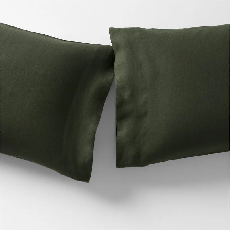 Aire Natural EUROPEAN FLAX ™-Certified Linen Ficus Green King Pillowcases, Set of 2