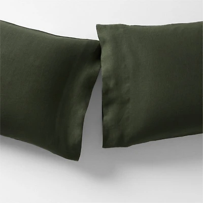Aire Natural EUROPEAN FLAX ™-Certified Linen Ficus Green King Pillowcases, Set of 2