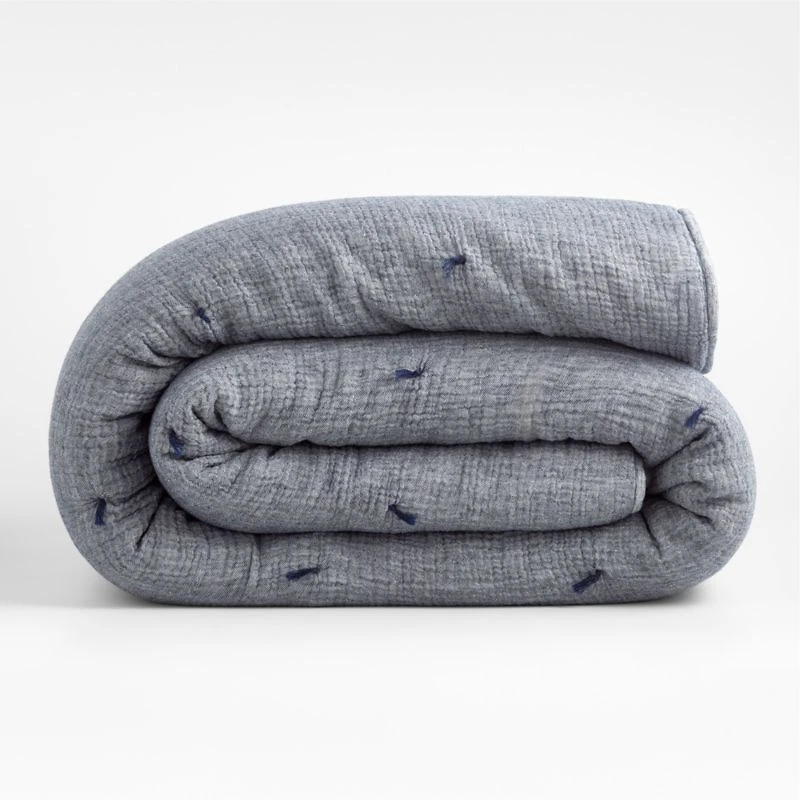 Crinkle Cotton Linen Blend Indigo Full/Queen Comforter
