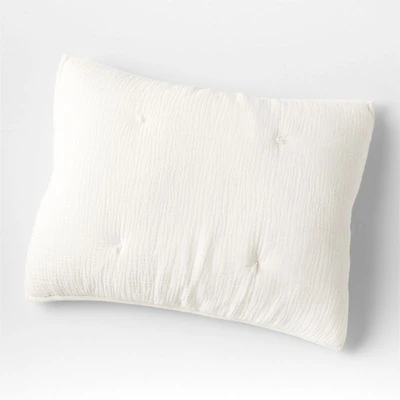 Crinkle Cotton Linen Blend Cream Standard Bed Pillow Sham