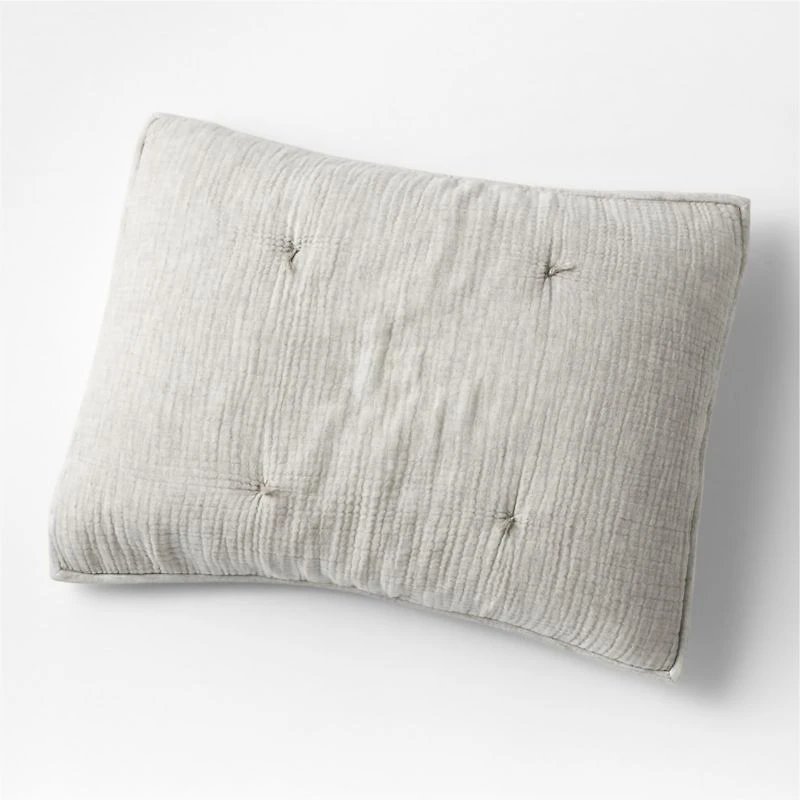 Crinkle Cotton Linen Blend Pebble Grey Standard Bed Pillow Sham
