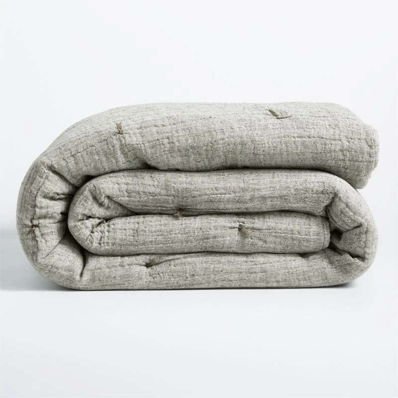 Crinkle Cotton Linen Blend Burnt Green Full/Queen Comforter