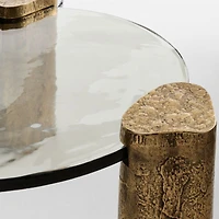 Alchemy Burnished Brass and Cast Glass Tiered Round Coffee Table and End Table Set