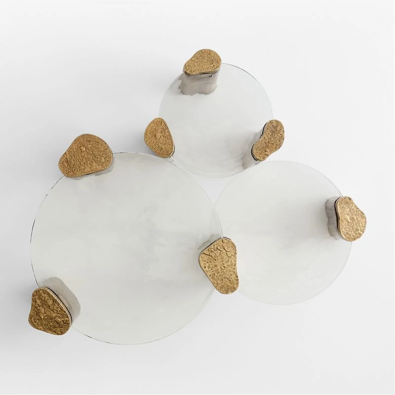 Alchemy Burnished Brass and Cast Glass Tiered Round Coffee Table and End Table Set