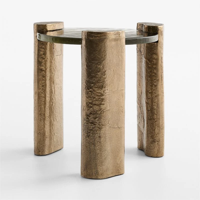 Alchemy Burnished Brass and Cast Glass Round 22" End Table