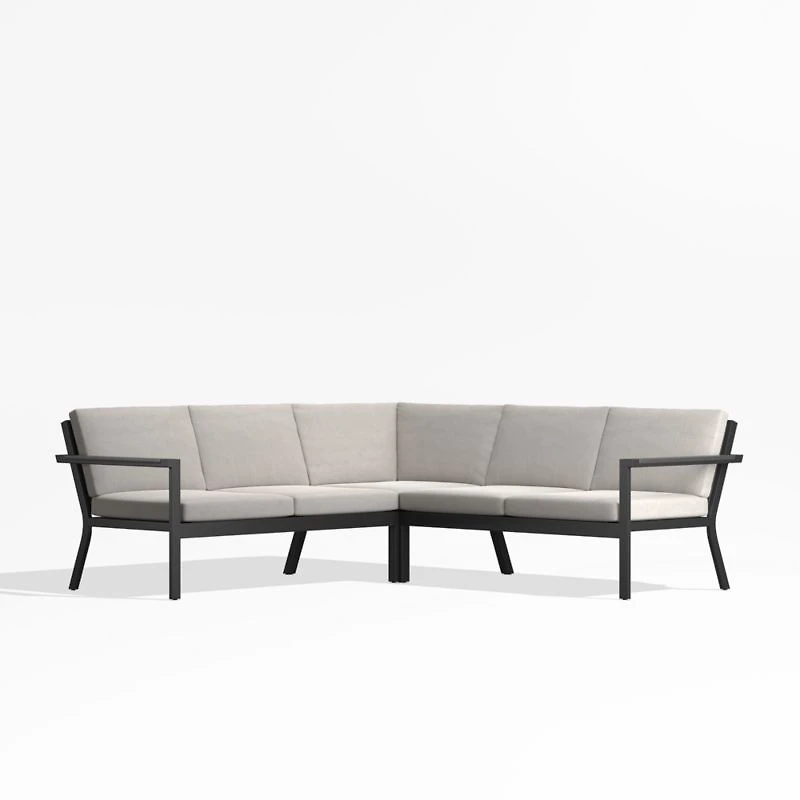 Alfresco Metal -Piece L-Shaped Outdoor Sectional Sofa with Silver Sunbrella® Cushions